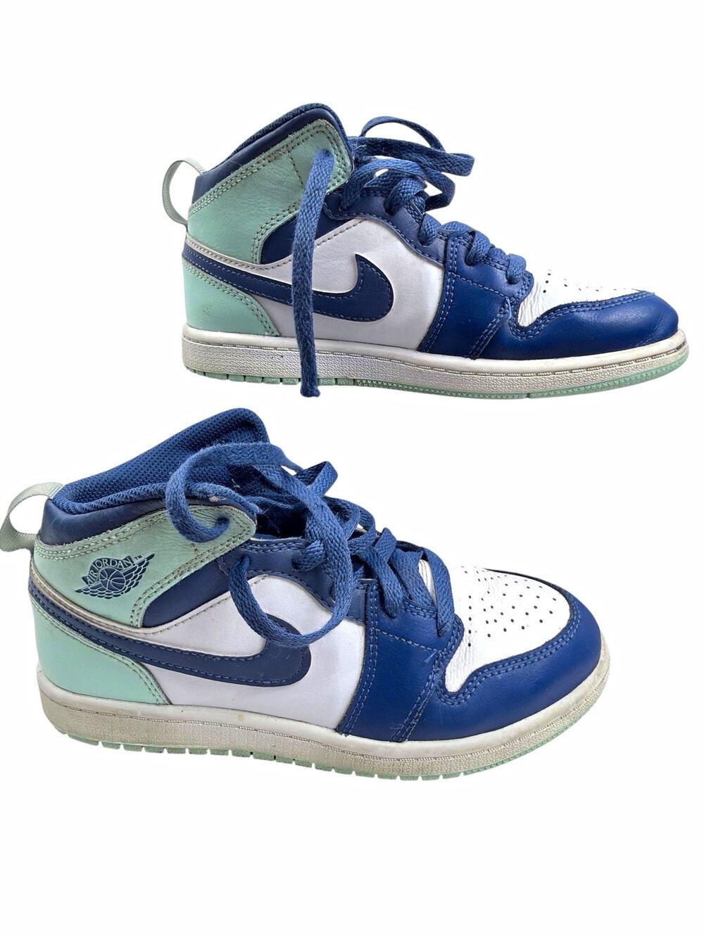 Jordan Air Jordan 1 Mid Blue/White/Green Leather Lace-Up Mid Top 640734-413